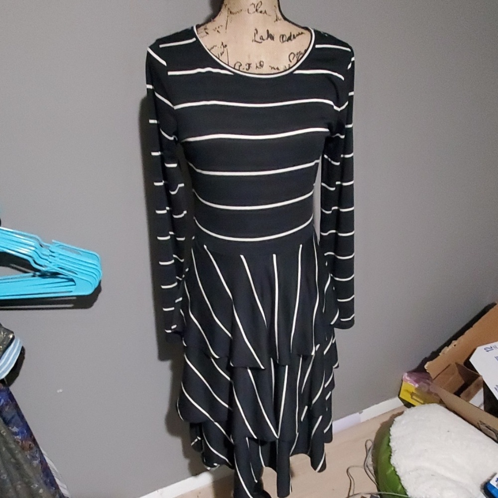 Black and tan striped layered dress